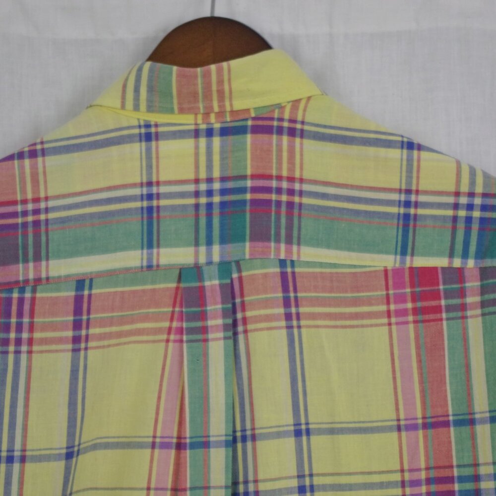 2 USA Made EMS Short Sleeve Madras Plaid Cotton Button Down Collared Shirts - Picture 8 of 12